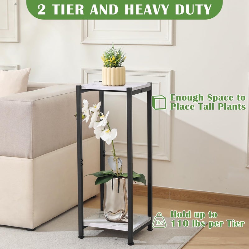 Dipion Tall Plant Stand Indoor,31 Inch Plant Stands,2 Tier Metal Plant Stand with Heavy Duty Wood,Marble White and Black - Image 3